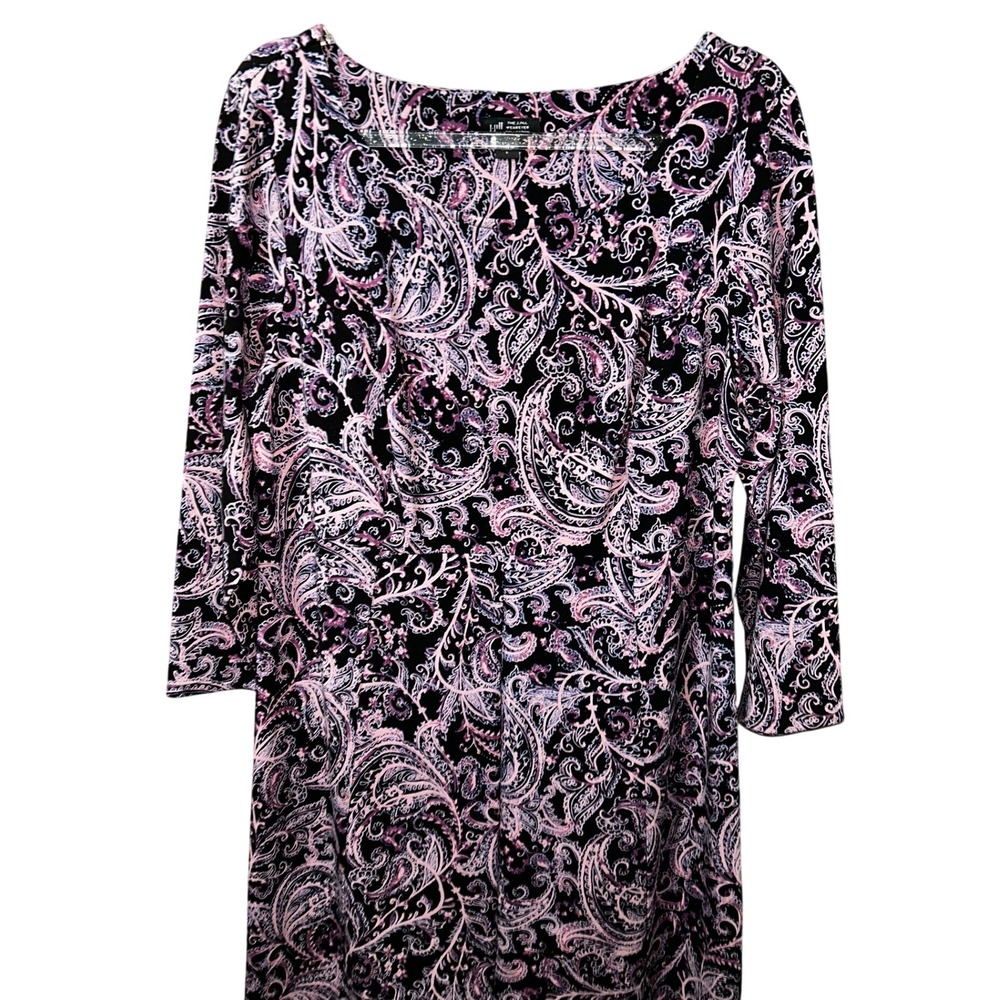 J.Jill Wearever Black Lavender Paisley Print Scoop Neck 3/4 Sleeve Dress Small - Picture 6 of 7